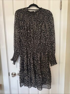Taylor Black Long Sleeve Floral Smocked Waist Dress - Size 16